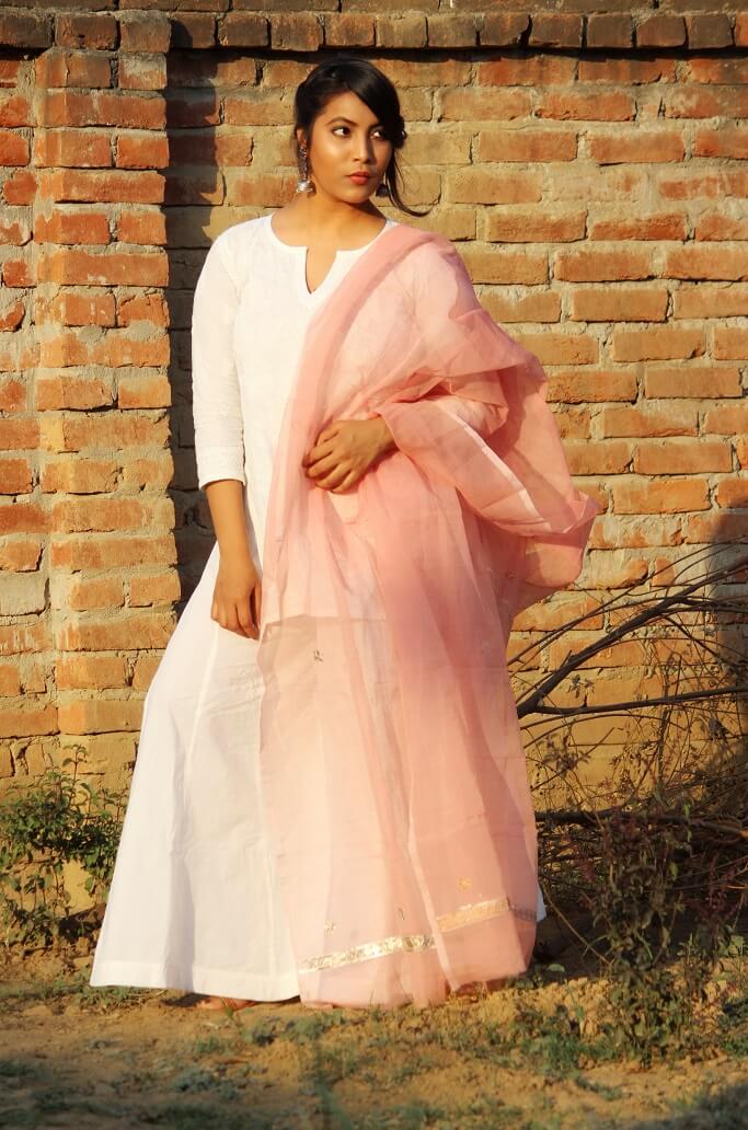 Shrizan Festive Fashion Style Posing in white chikankari kurti for eid