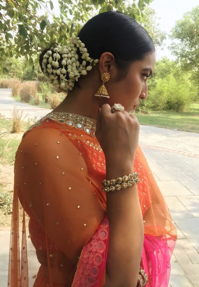 Shrizan Posing Sideways Showing Wedding Dress Accessories Makeup